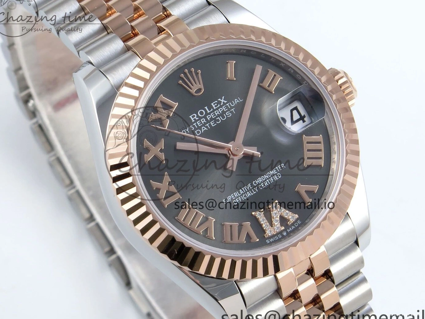 Best AAA Replica Sites Bracelet RG Dial Gray Jubilee 31 DateJust Steel 516 Roman ARF Edition SS Diamonds on 904L 1:1 278271 Best StreetReady ETA 0117